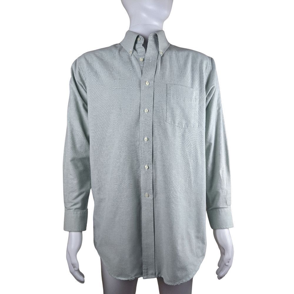 Massini Medium Light Green Button Up Cotton Wrinkle Resistant Oxford Shirt